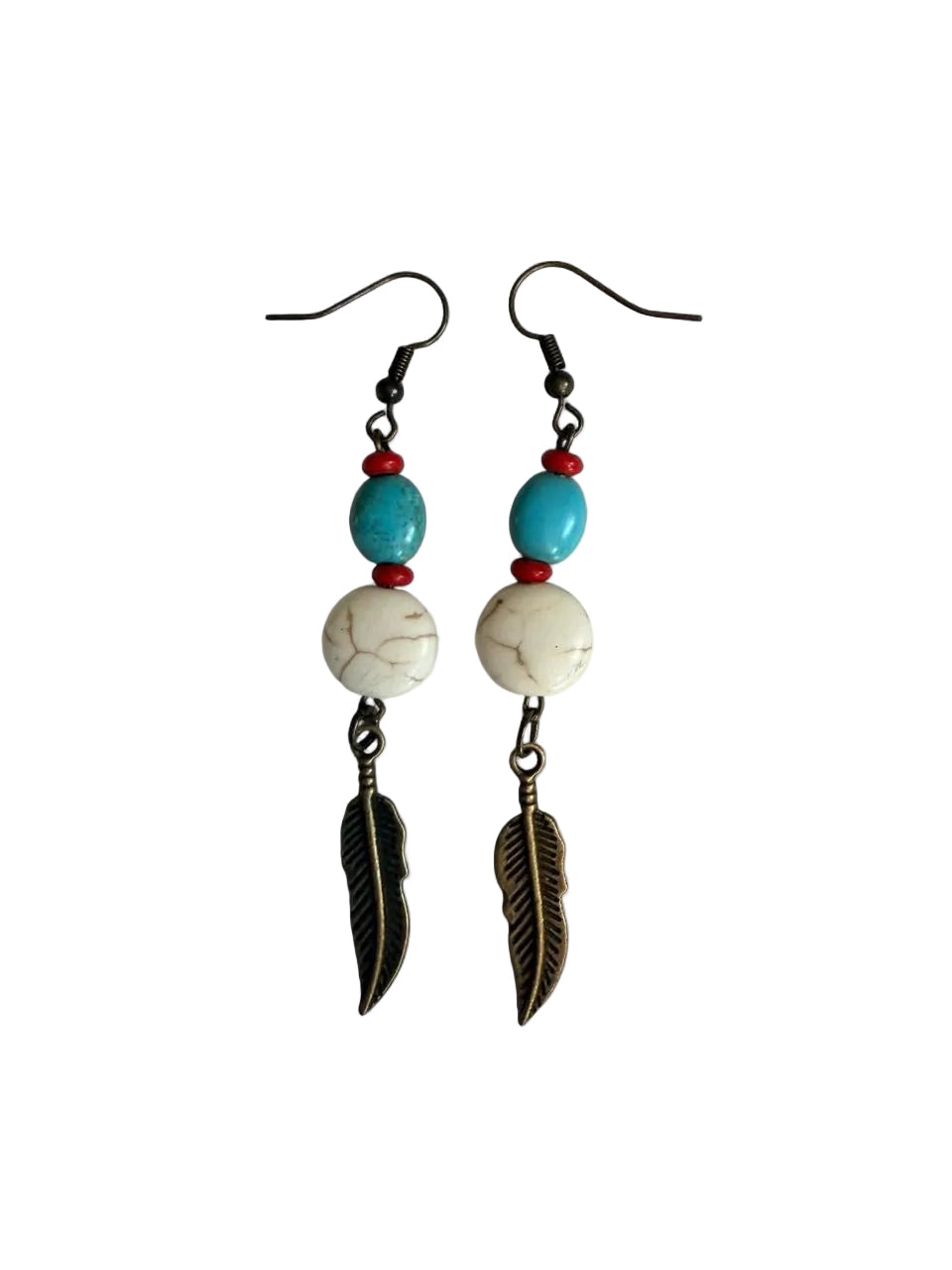 Harvest Souls – Trail Beads & Bronze Feather Earrings