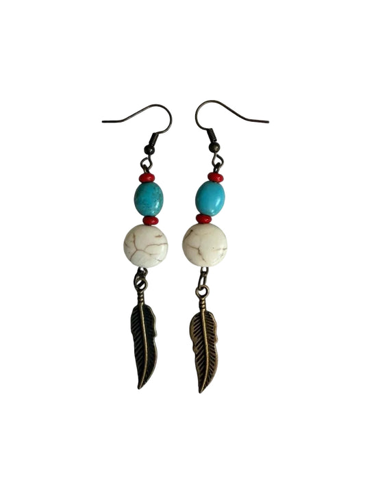 Harvest Souls – Trail Beads & Bronze Feather Earrings