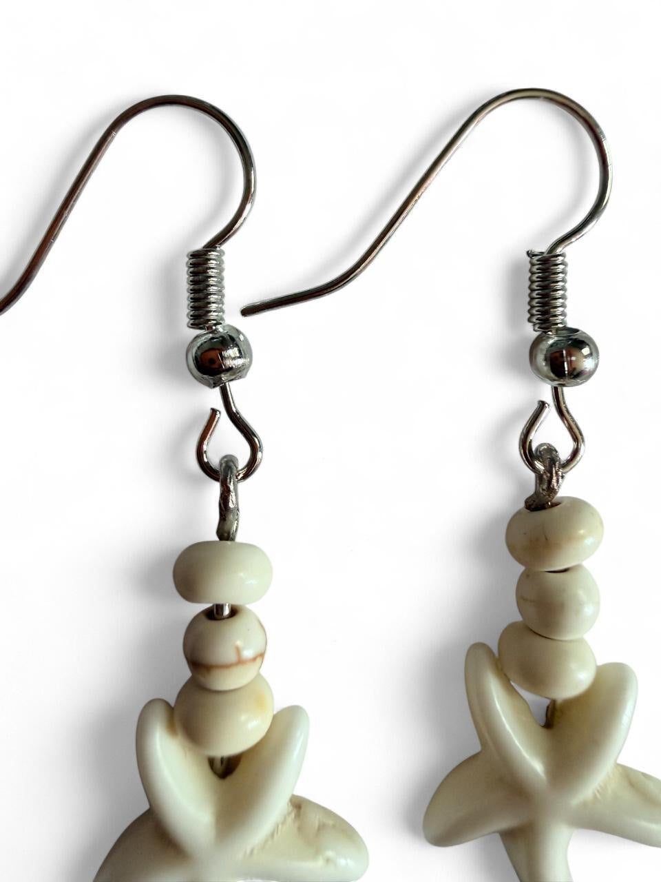 Handcrafted Cream White Minimalist Starfish Dangle Earrings