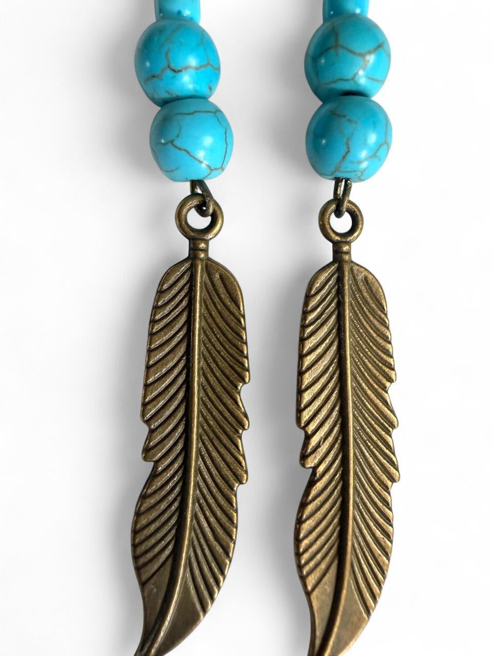 Harvest Souls Turquoise Feather Dangle Earrings