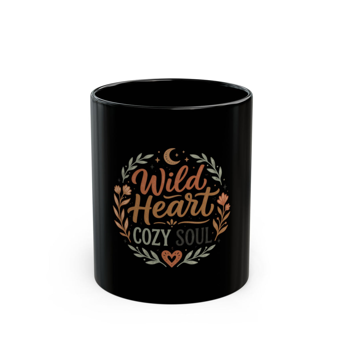 Wild Heart Cozy Soul Black Mug — Inspirational Floral Coffee Cup (11oz & 15oz)