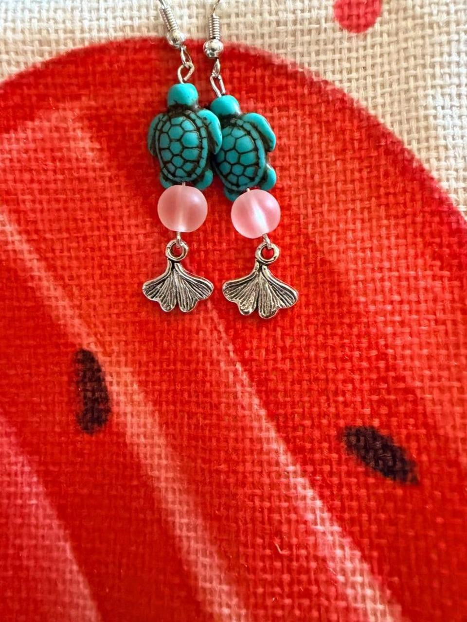 Handcrafted Turquoise Sea Turtle & Whale Tail Dangle Earrings