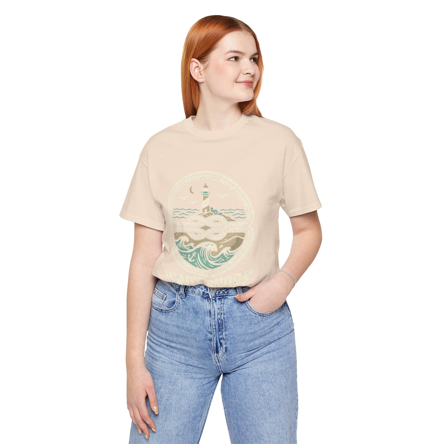 Knot Shore lighthouse rope waves T-Shirt | Coastal graphic tee