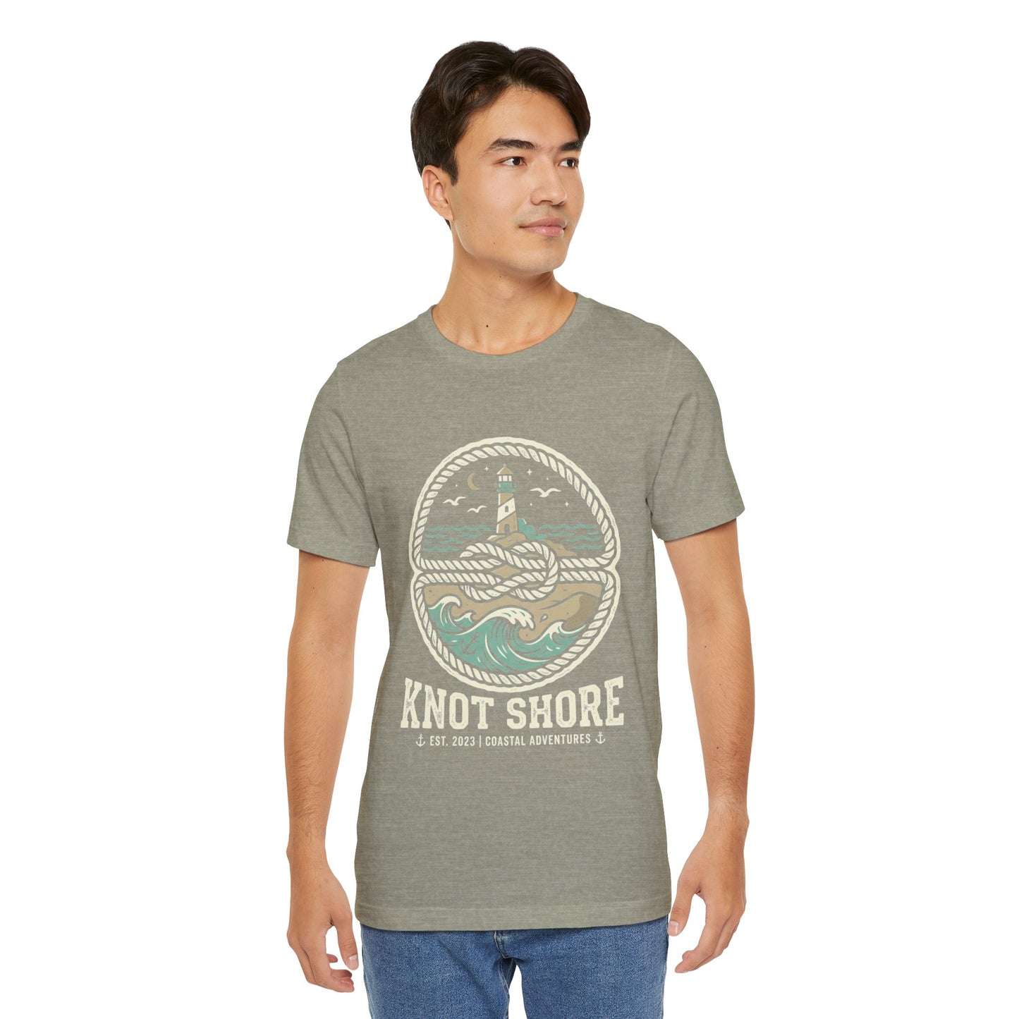 Knot Shore lighthouse rope waves T-Shirt | Coastal graphic tee