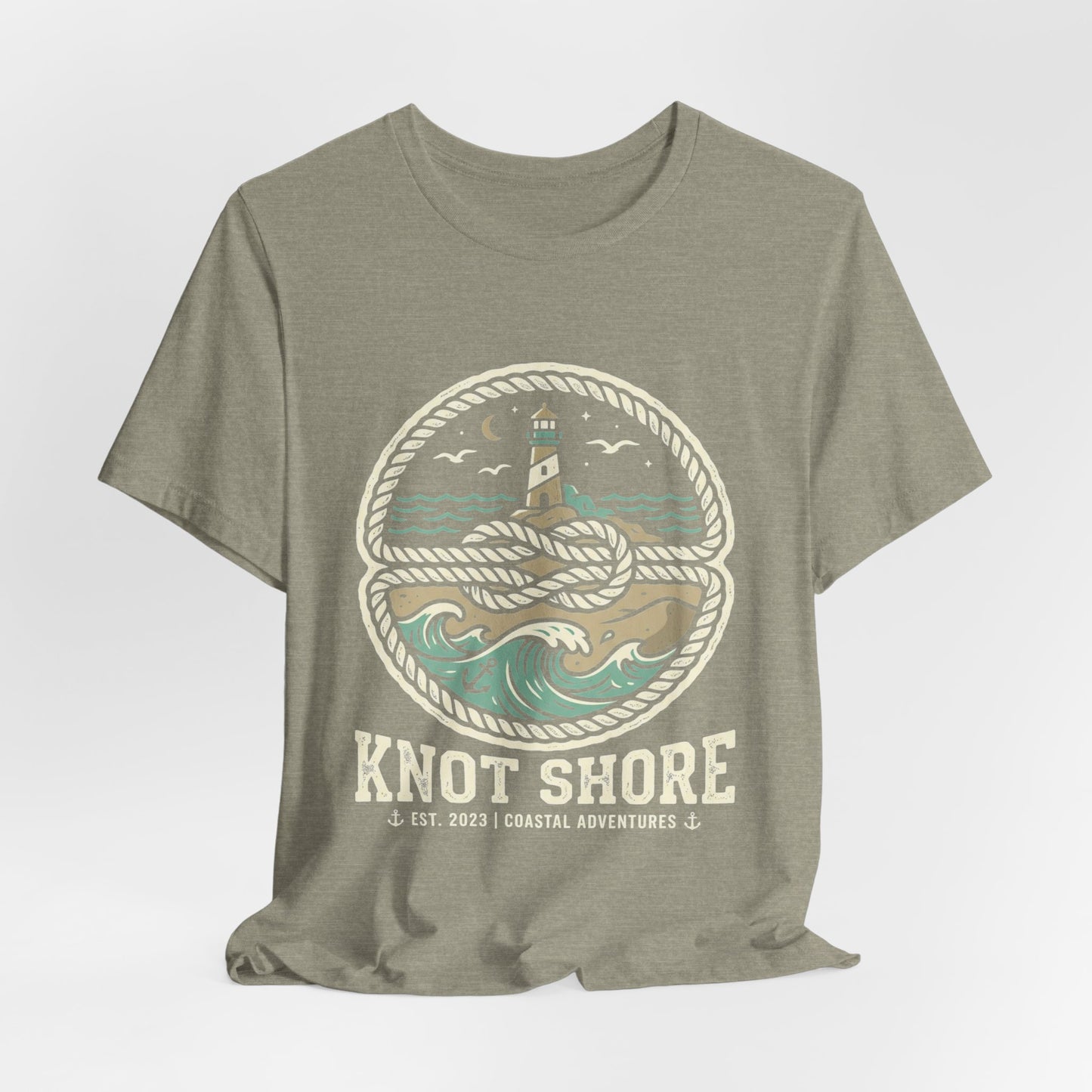 Knot Shore lighthouse rope waves T-Shirt | Coastal graphic tee
