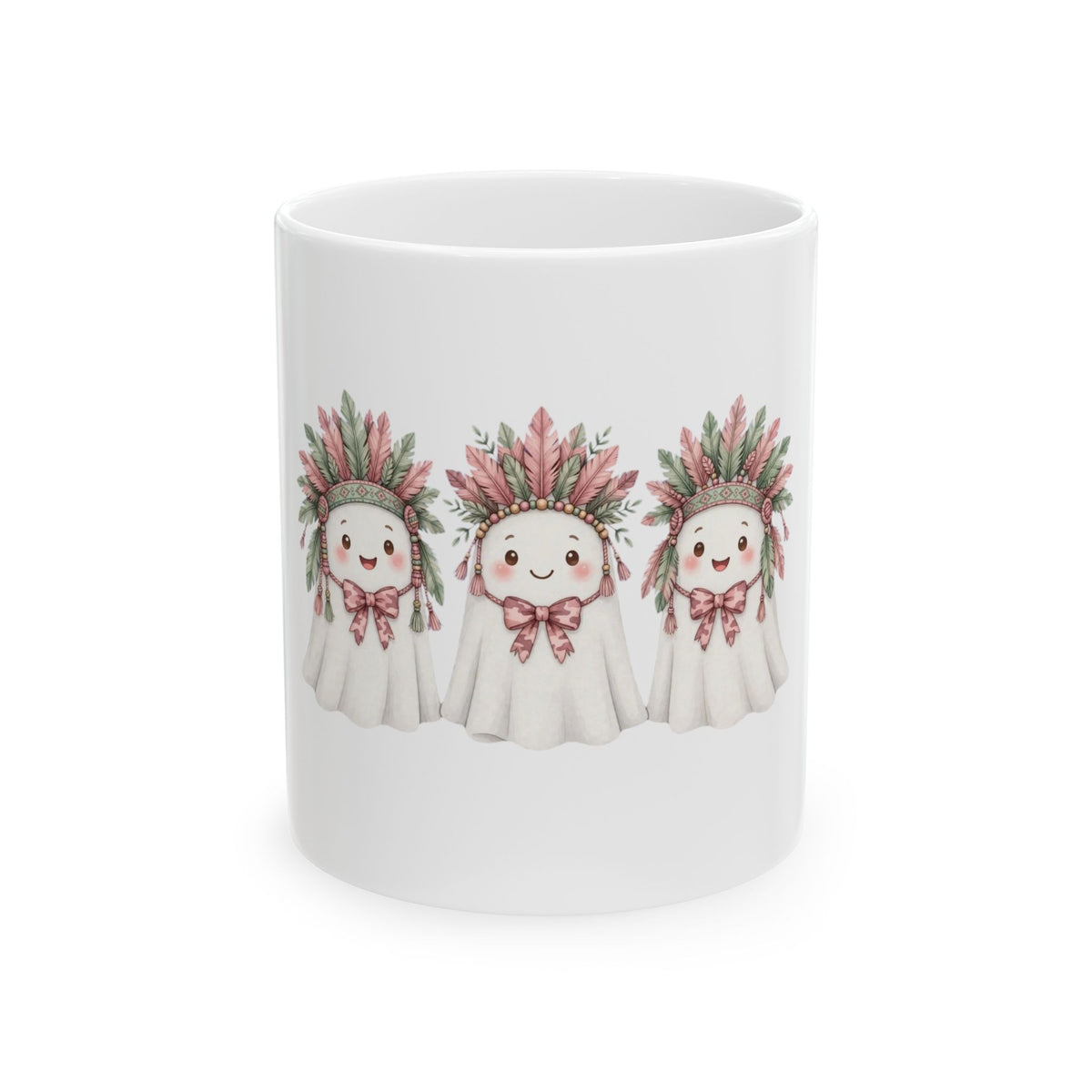 Cute Ghost Trio Ceramic Mug — Adorable Halloween Coffee Cup (11oz/15oz)