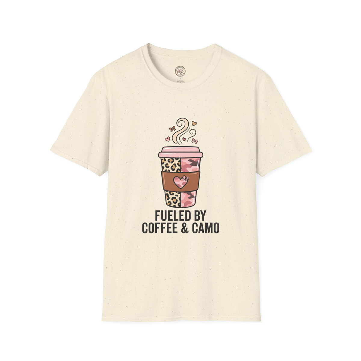 Fueled by Coffee & Camo T-Shirt — Cute Leopard Travel Coffee Cup Tee