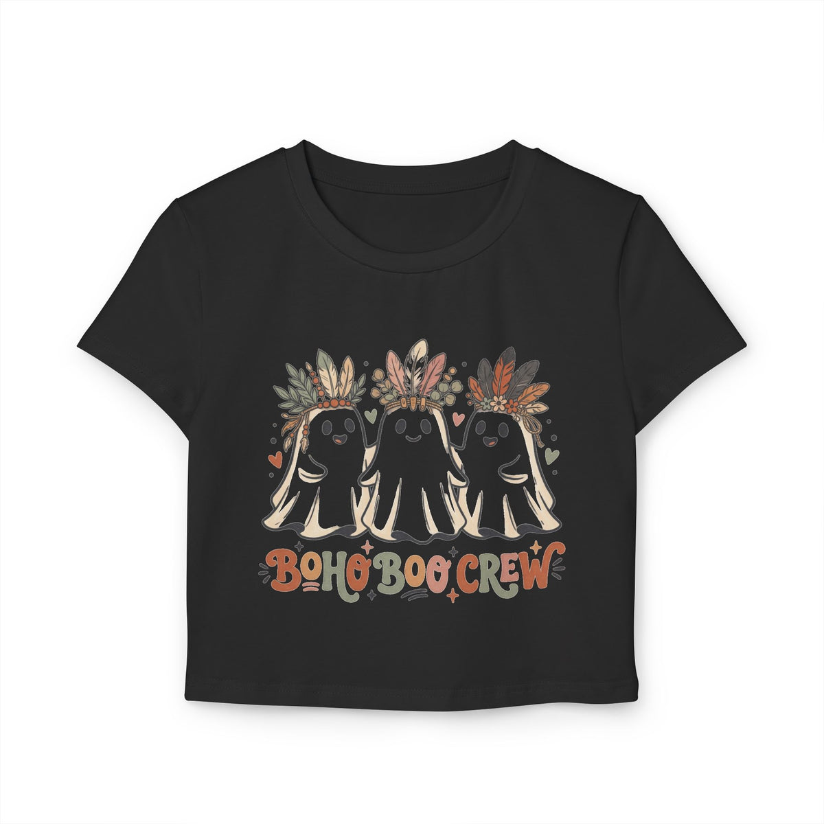 Boho Dog Crew Women’s Baby Tee — Cute Bohemian Puppy Graphic Crop Top