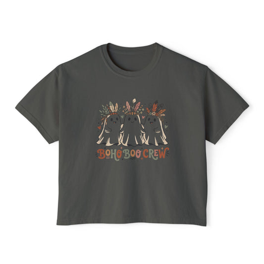 Boho Boo Crew Women's Boxy Tee - Cute Ghosts with Floral Crowns Halloween Shirt