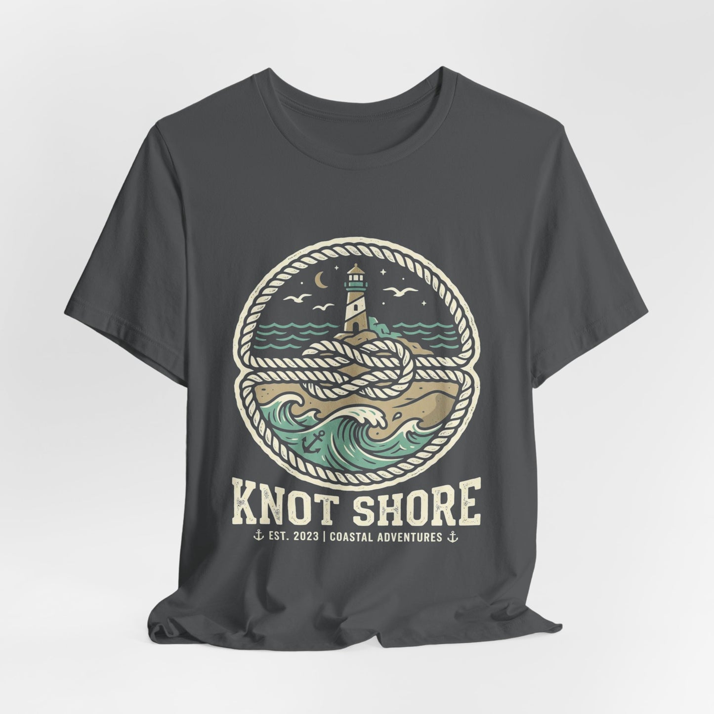 Knot Shore lighthouse rope waves T-Shirt | Coastal graphic tee