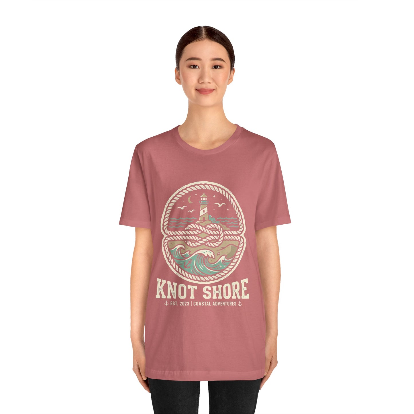 Knot Shore lighthouse rope waves T-Shirt | Coastal graphic tee
