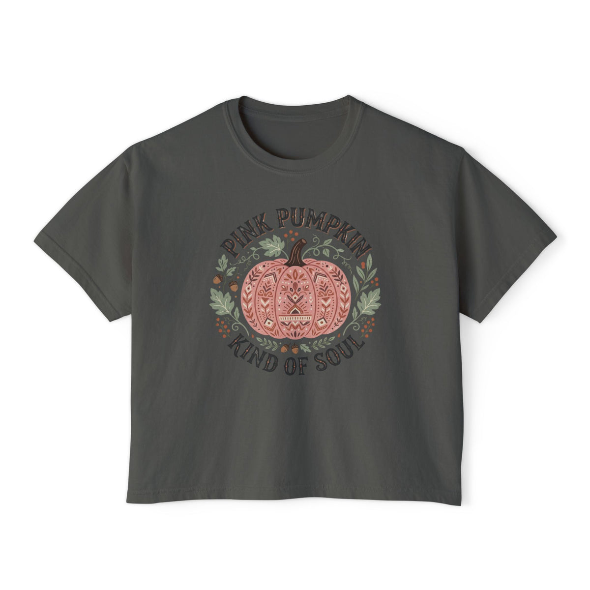 Pink Pumpkin Kind of Soul Boxy Tee — Women's Fall Pumpkin Graphic T-Shirt