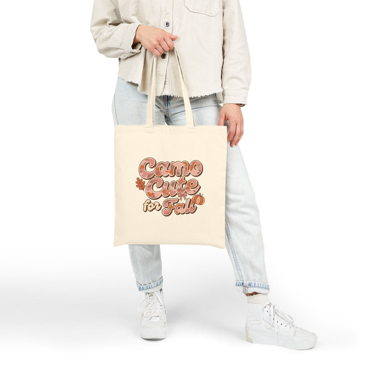 Tote Bag — "Camo Cute for Fall" Autumn Leaf Canvas Tote
