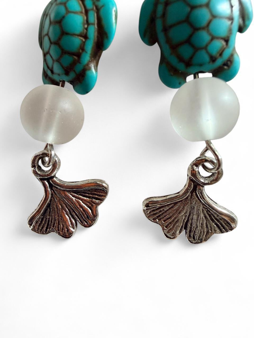 Handcrafted Turquoise Sea Turtle & Whale Tail Dangle Earrings