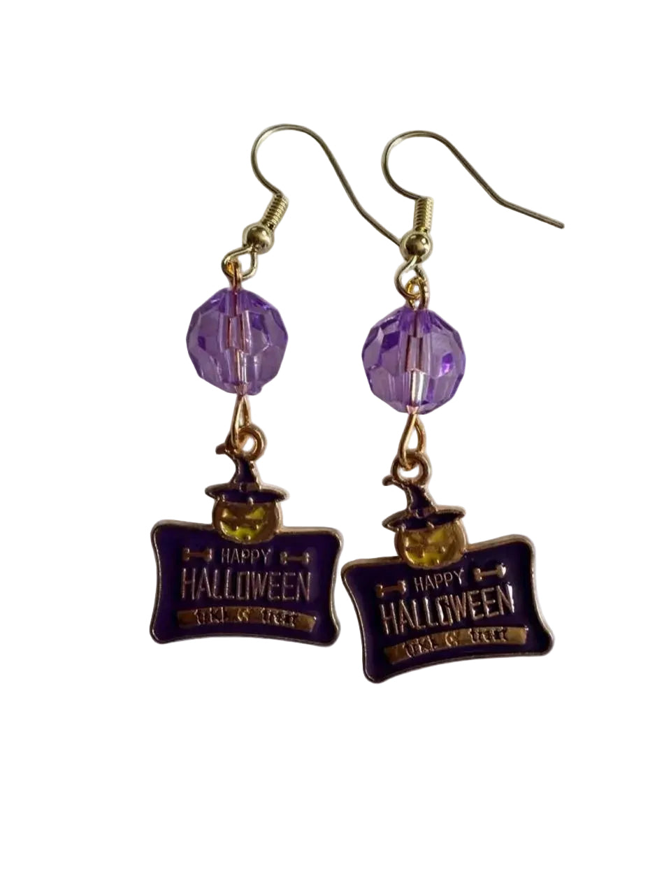 Boo-tiful Happy Halloween Sign Earrings | Purple Halloween Dangle Earrings | Trick or Treat Earrings | Boo-tiful Souls Collection