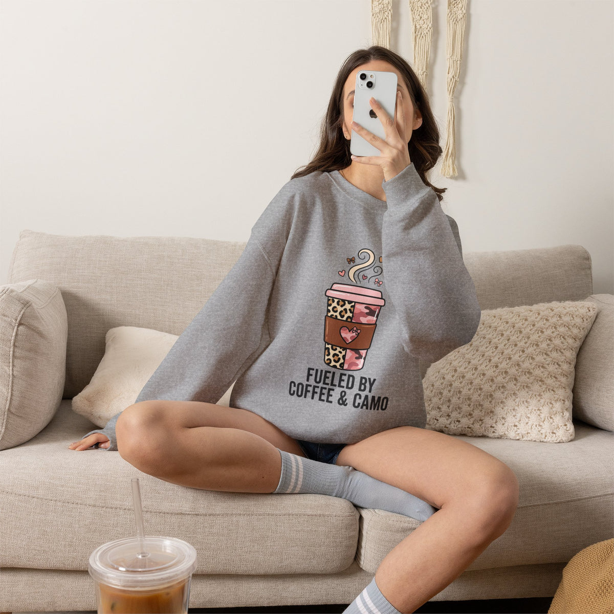 Coffee Lover Sweatshirt — Pink Leopard Coffee Cup Graphic Crewneck