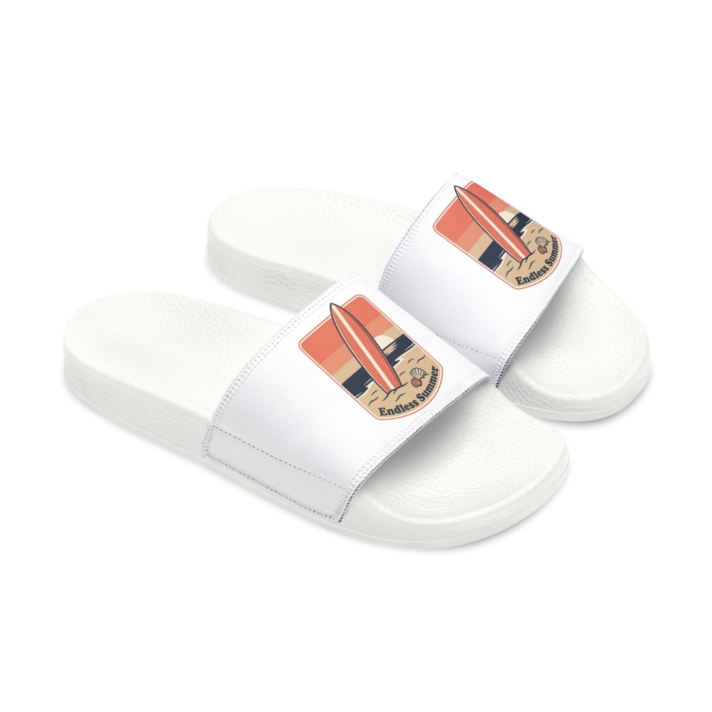 Surf Vibes Women's Slide Sandals — Removable Strap, Retro Surfboard Design