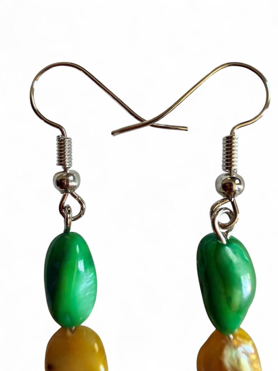 Harvest Leaf Dangle Earrings | Green & Gold Fall Leaf Earrings | The Harvest Souls Collection