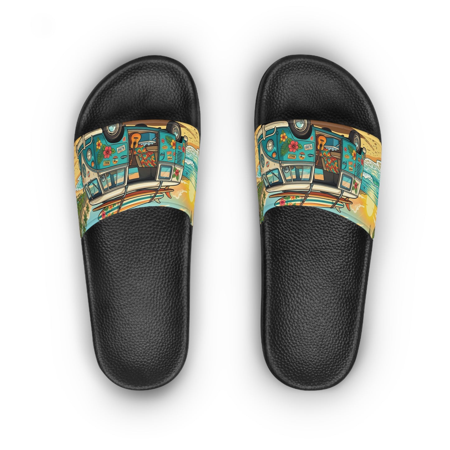 Beach Van Slide Sandals — Sunset Surf Graphic Women's Slides