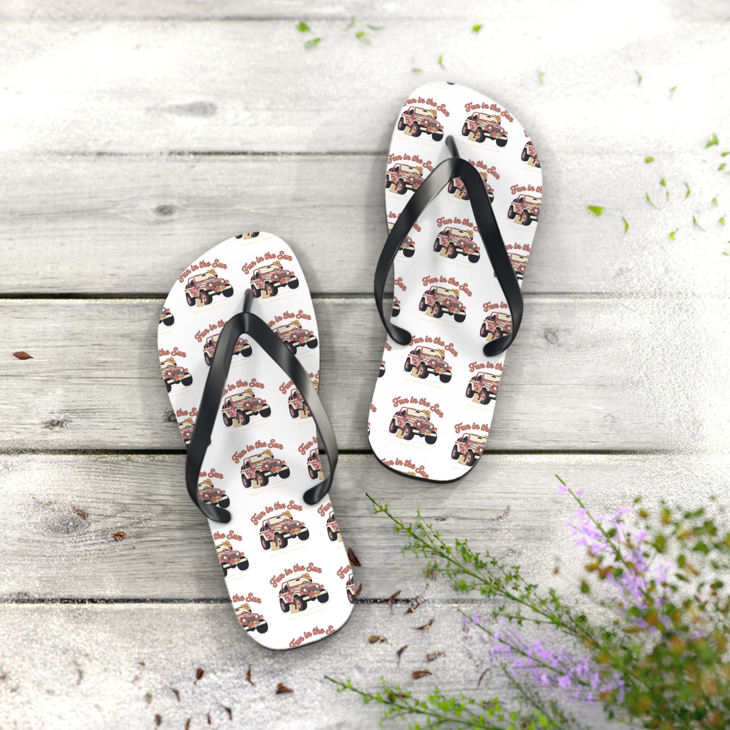 Retro Surf Wagon Flip Flops — "Good Vibes Only" Beach Sandals