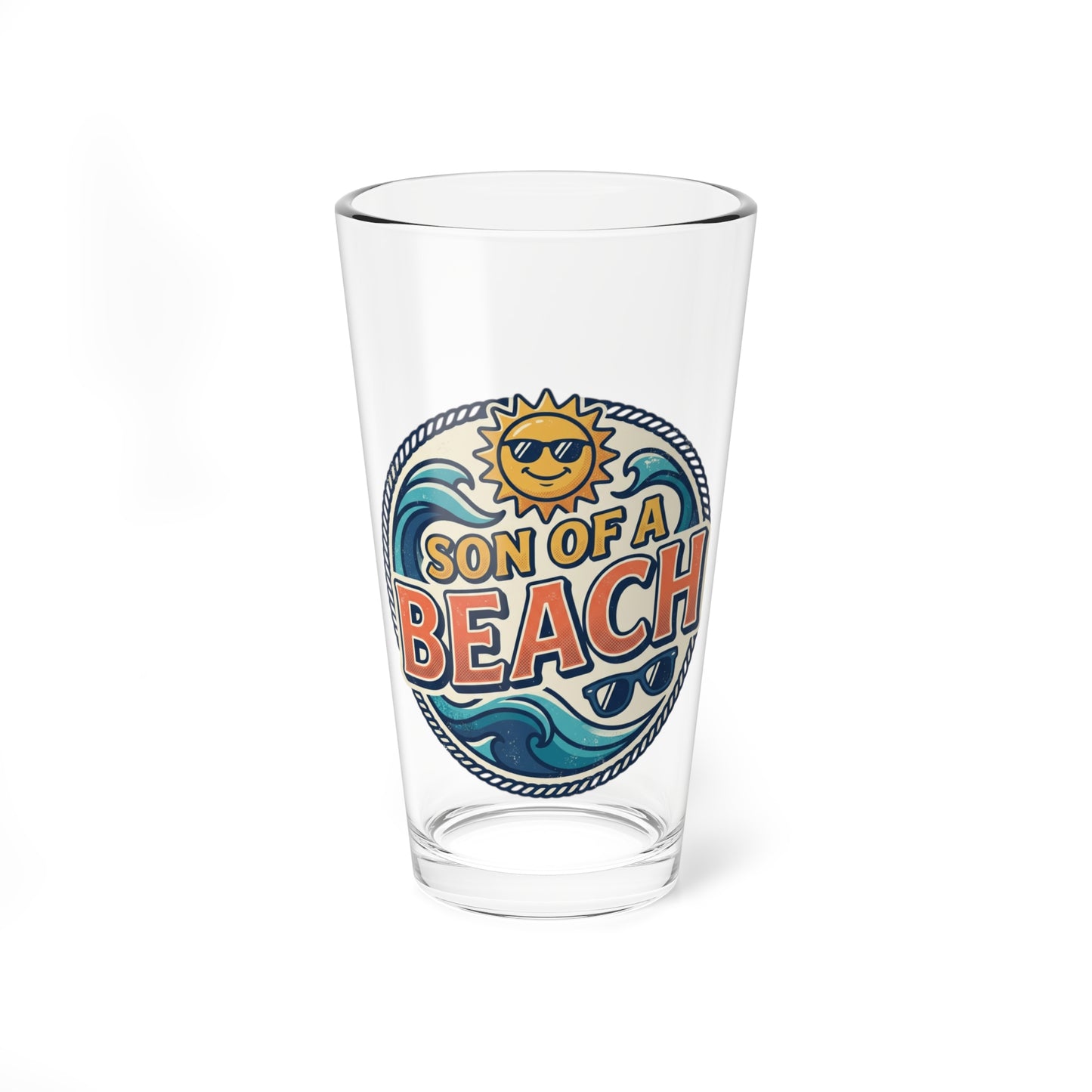 Son of a Beach Mixing Glass | 16oz Beachy Sun Waves Design