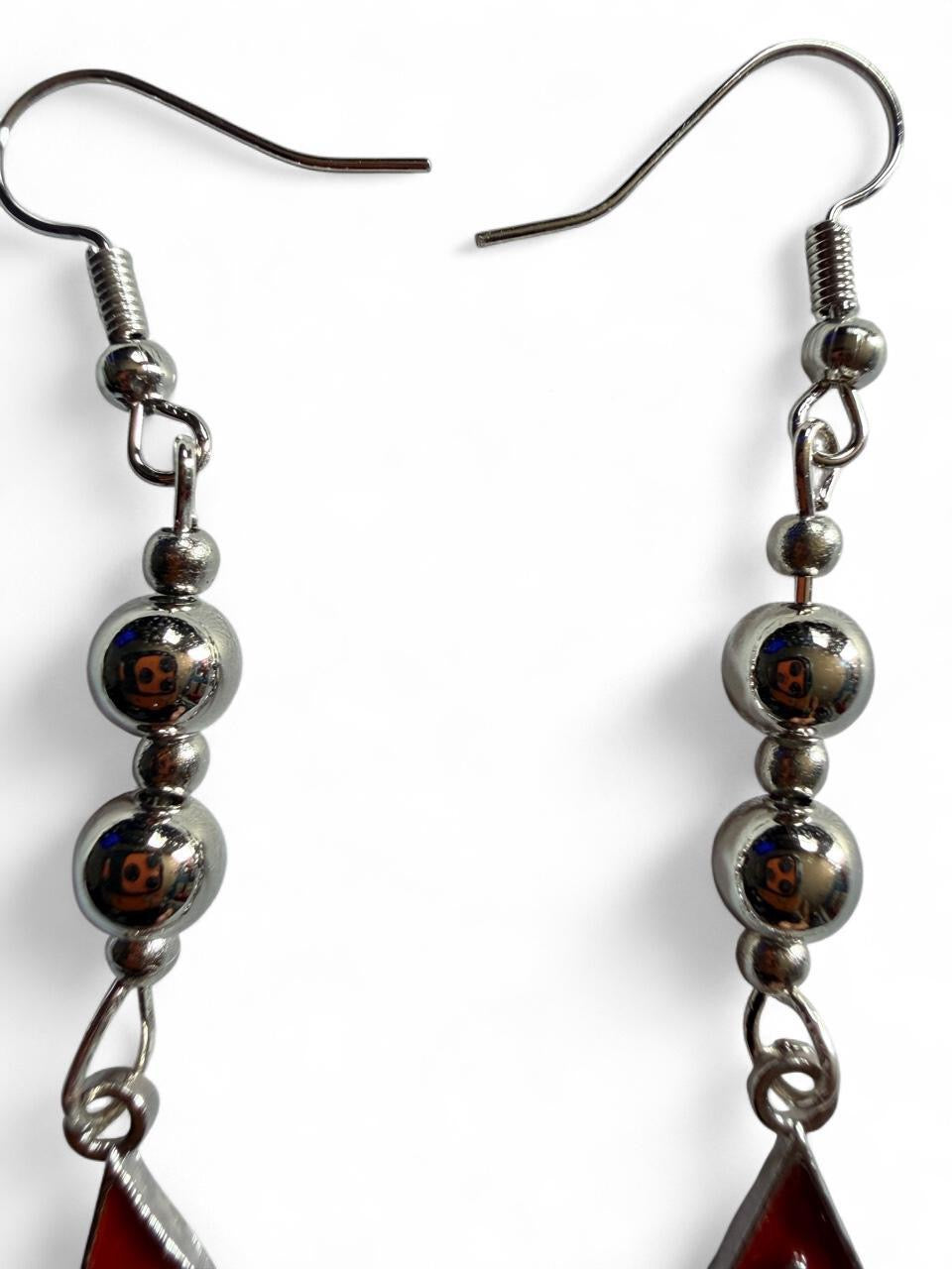 Handmade Patriotic Interlocking Rhinestone Star Earrings | Red White & Blue Statement Drops