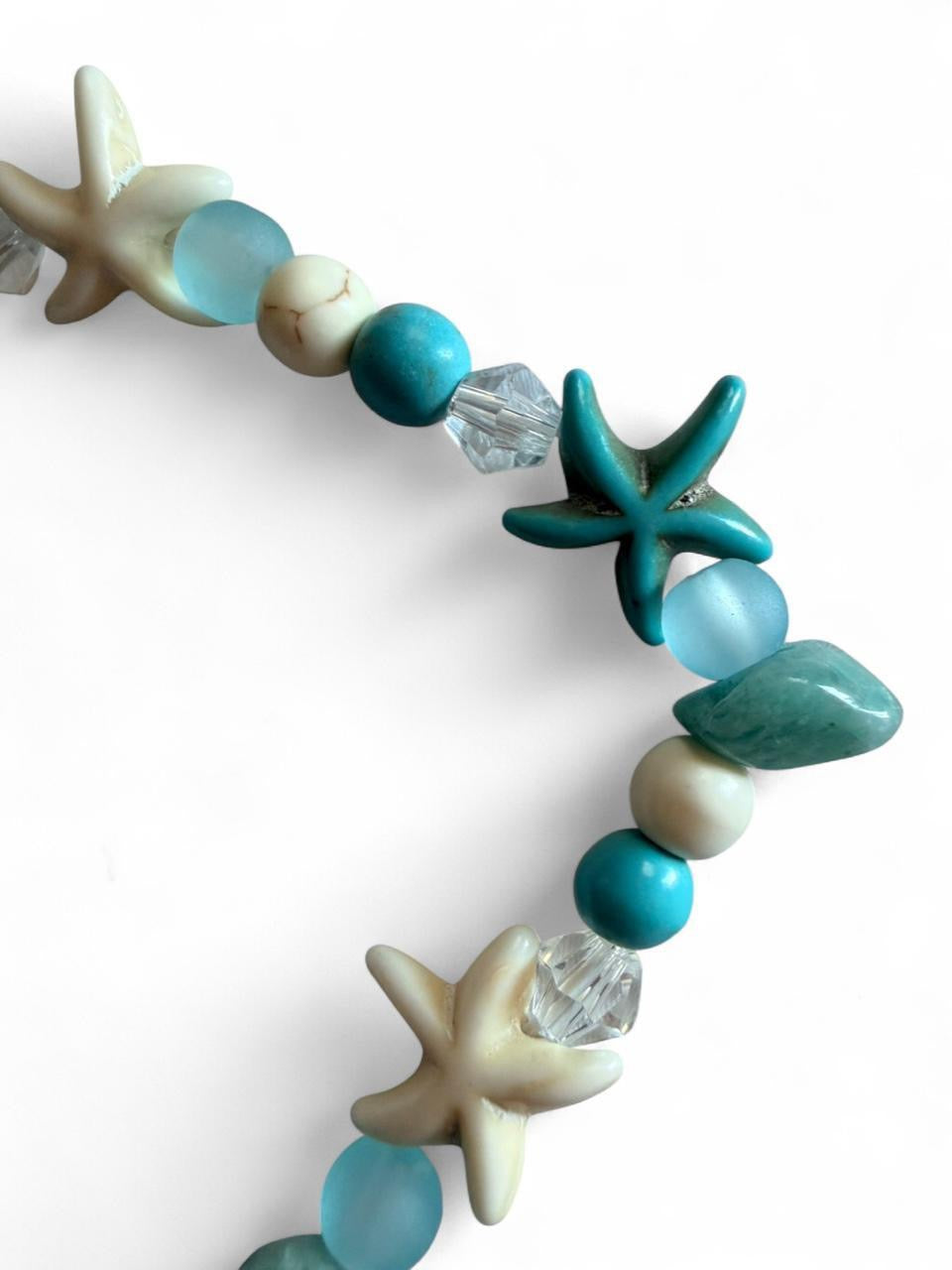 Handcrafted Turquoise & Sea Glass Style Starfish Charm Coastal Anklet