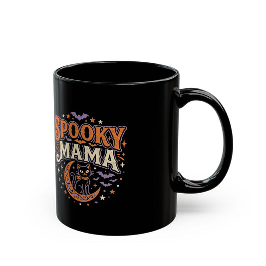 Spooky Mama Mug | Halloween cat moon design on black mug