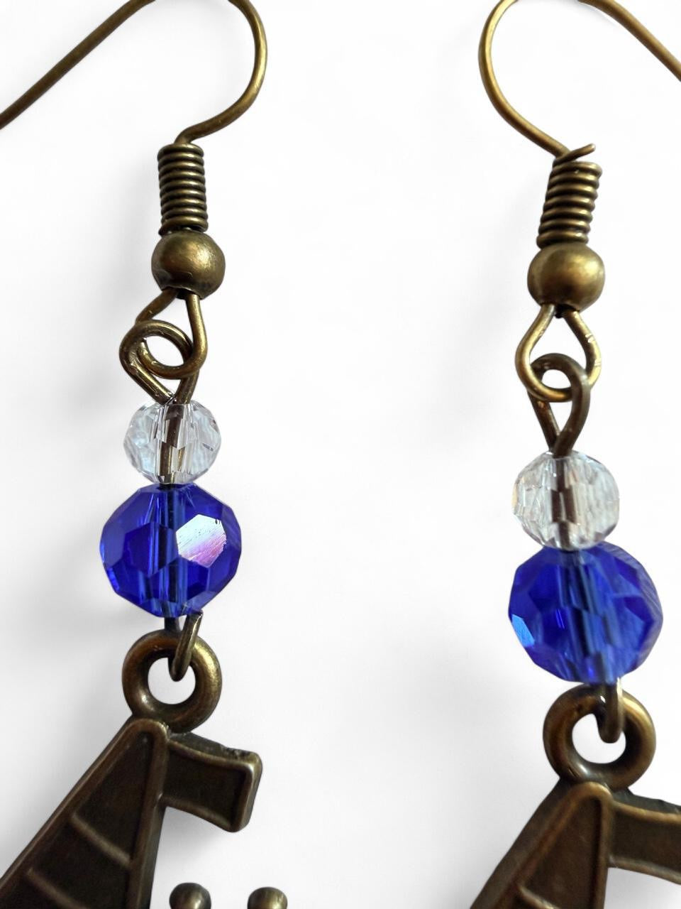End of Summer Americana Bronze Sailboat Earrings - Royal Blue Nautical Dangle