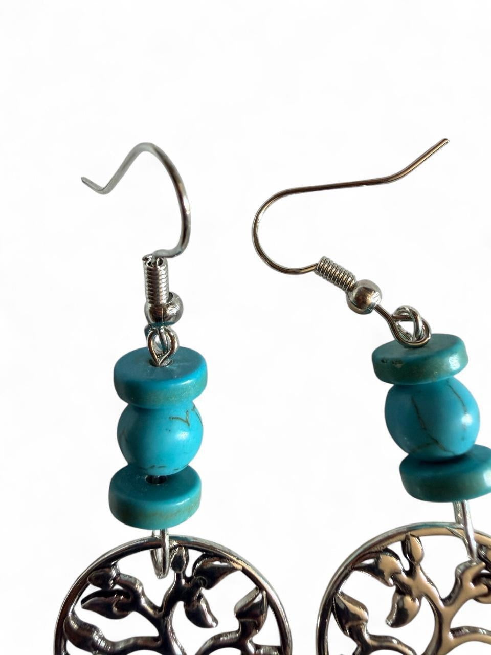 Turquoise Tree of Life Drop Earrings — Handmade