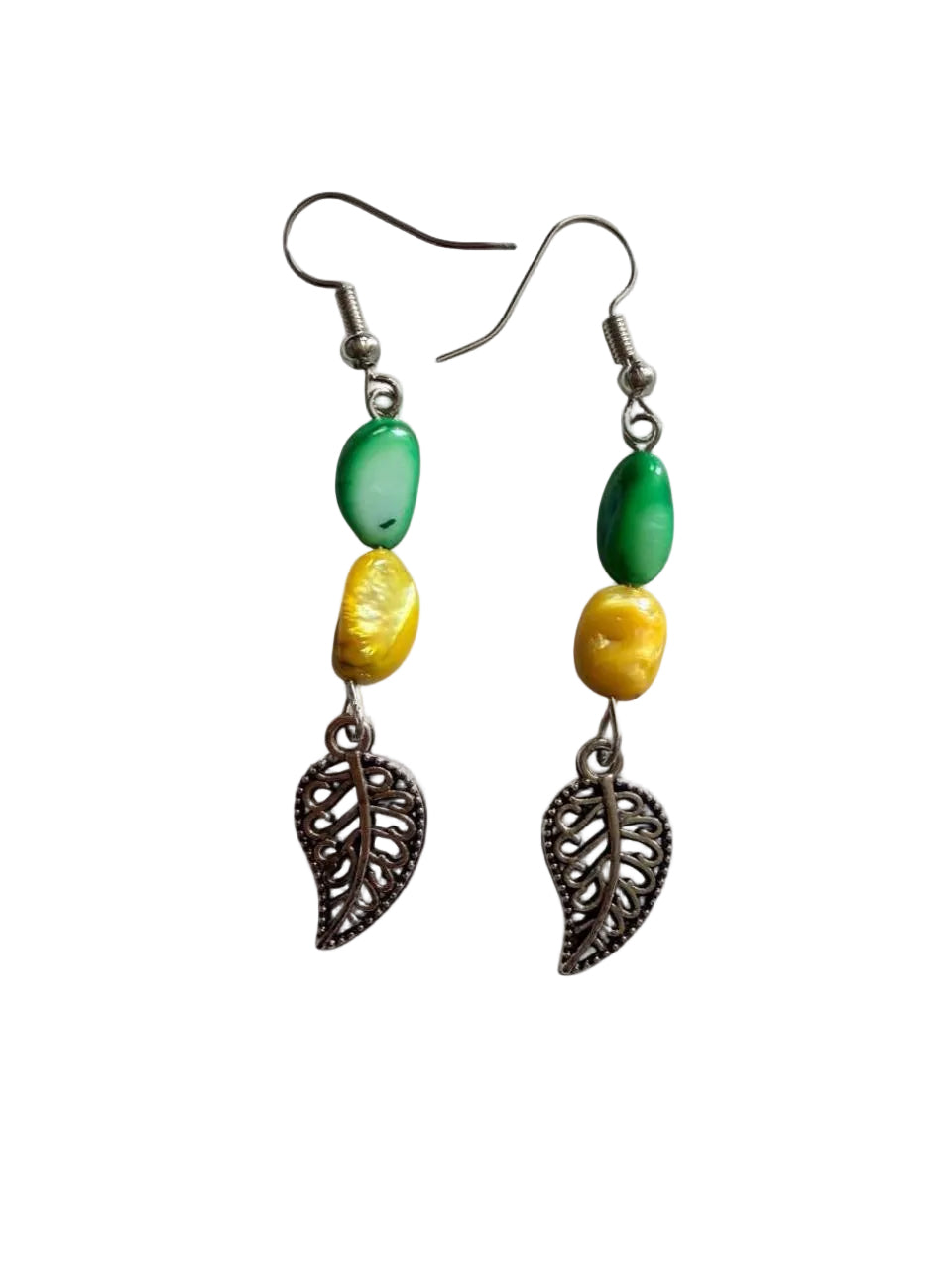 Green & Yellow Leaf Charm Earrings | Handmade Boho Dangle Earrings