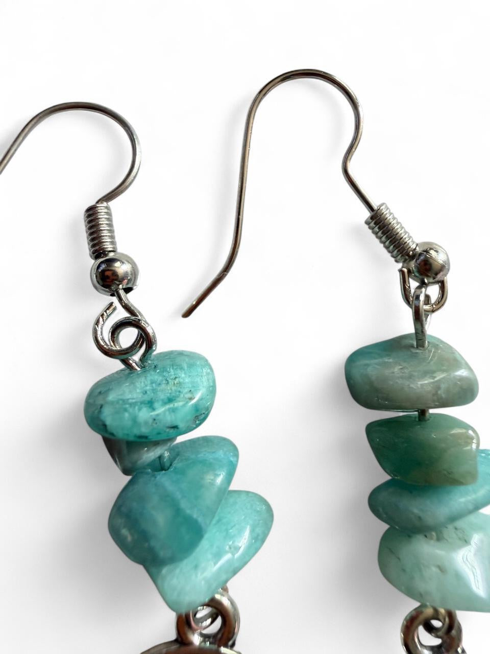 Tree of Life Amazonite Chip Earrings | Boho Handmade Dangle Earrings