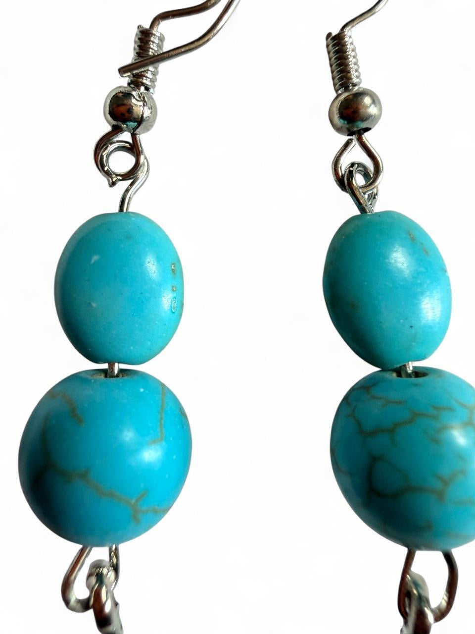 Handmade Turquoise & Silver Feather Dangle Earrings