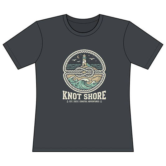 Knot Shore Women’s Tee — Nautical Lighthouse Graphic Concert Shirt