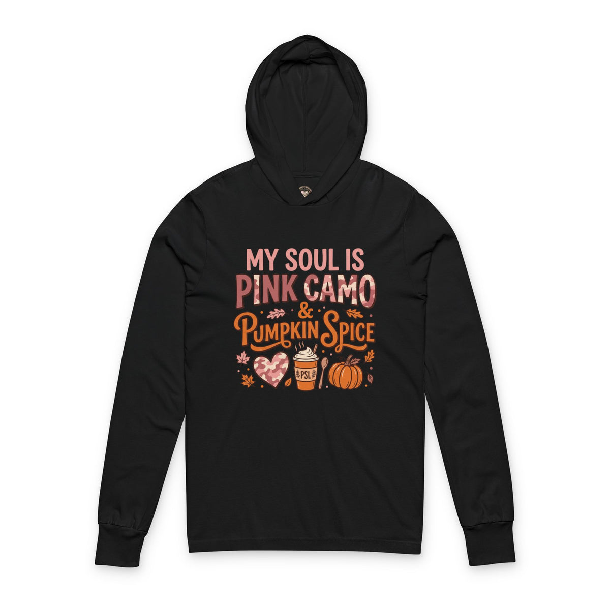 Pumpkin Spice & Pink Camo Hoodie Tee — "My Soul Is Pink Camo & Pumpkin Spice" Fall Shirt
