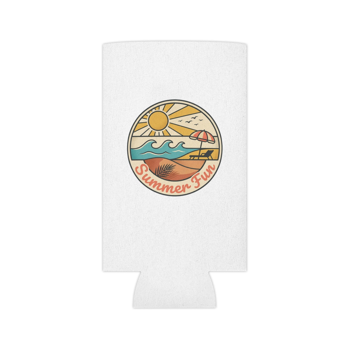 Can Cooler — "Summer Fun" Beach Scene Neoprene Beer Cozy