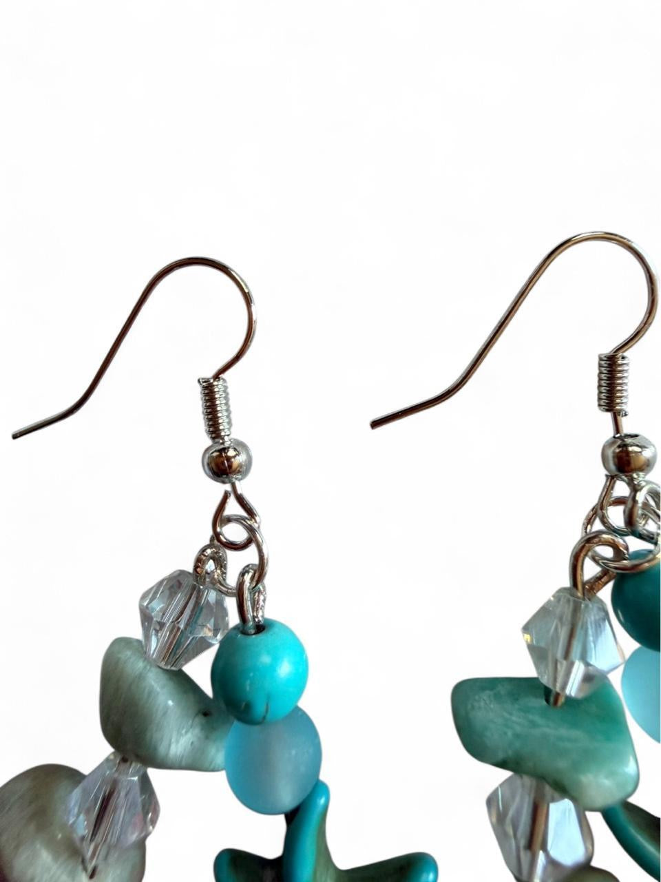 Handcrafted Turquoise Starfish & Natural Sea Stone Chandelier Dangle Earrings