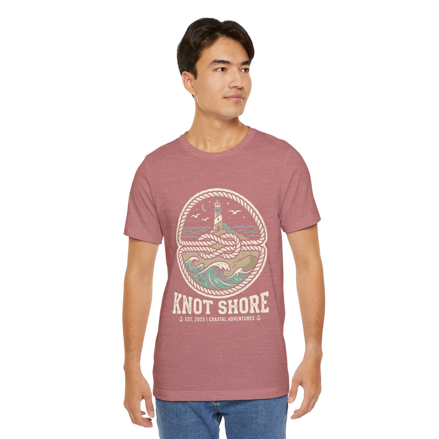 Knot Shore lighthouse rope waves T-Shirt | Coastal graphic tee