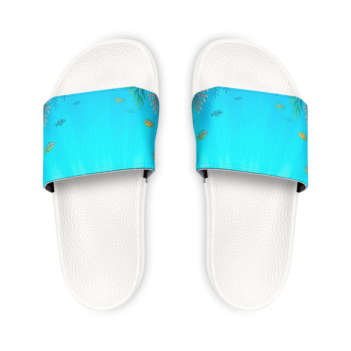 Women's Removable-Strap Slide Sandals — Aqua Gradient with Gold Leaf Accent