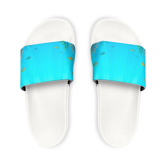 Women's Removable-Strap Slide Sandals — Aqua Gradient with Gold Leaf Accent