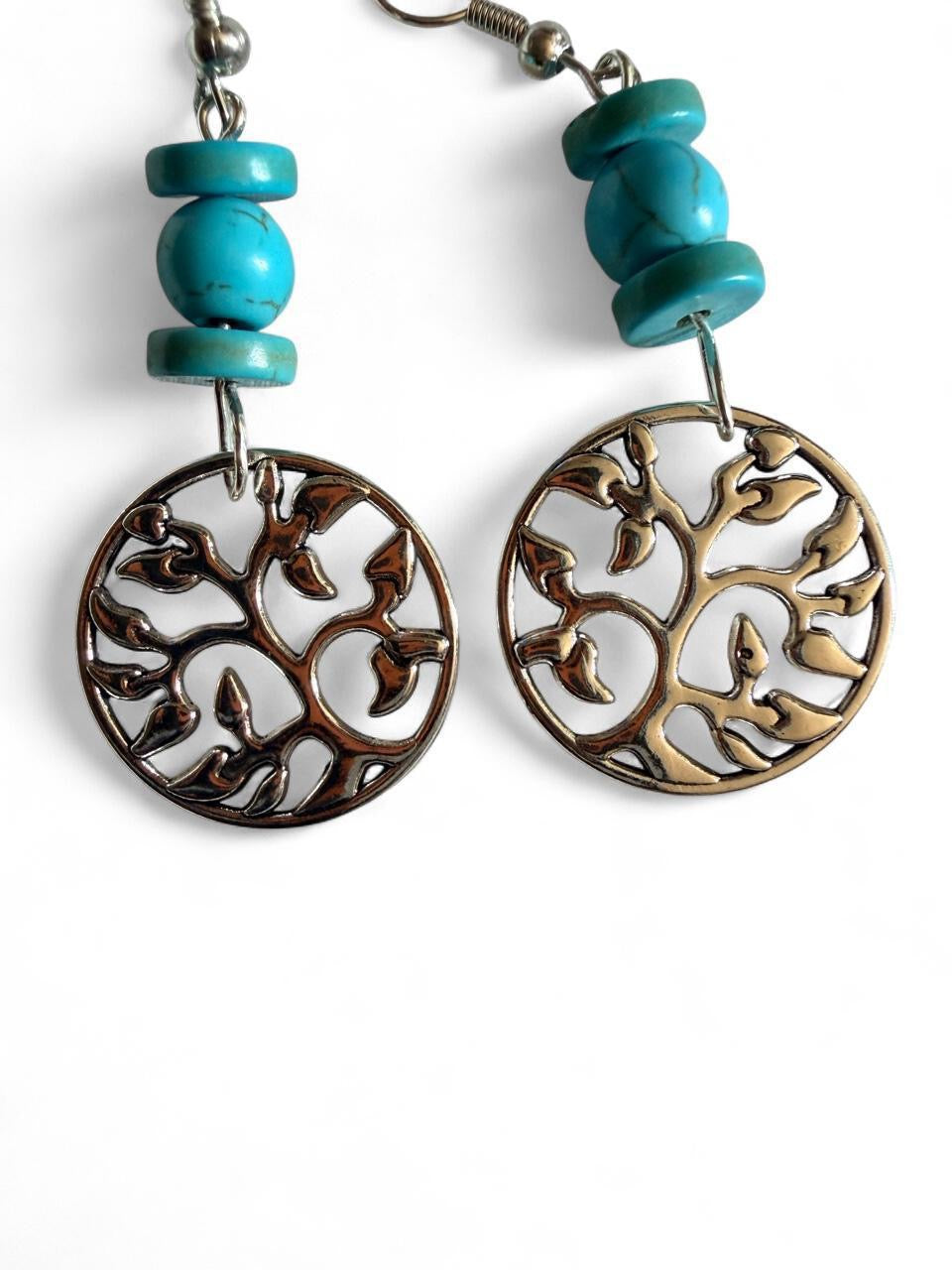 Turquoise Tree of Life Drop Earrings — Handmade