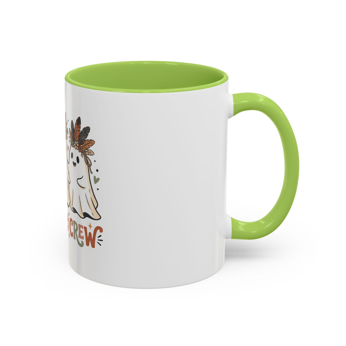 Boho Boo Crew Coffee Mug — Cute Halloween Ghosts with Feather Crowns (11/15oz)