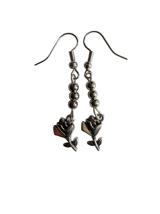 Silver Rose Dangle Earrings