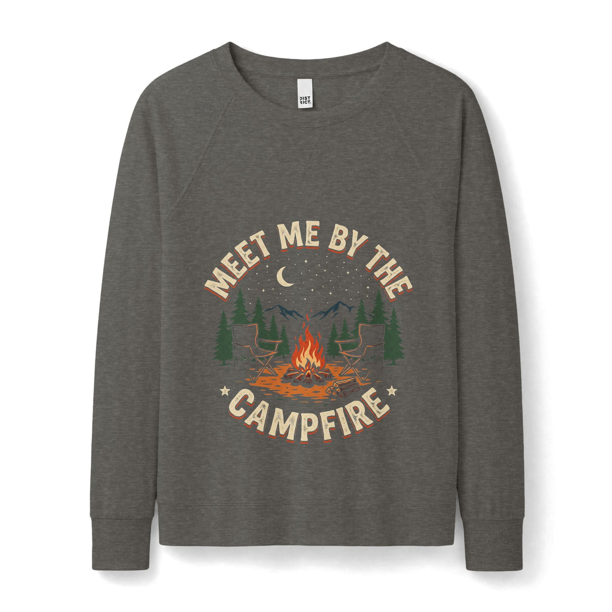 Campfire Crewneck Sweatshirt — "Meet Me By The Campfire" Rustic Outdoor Graphic
