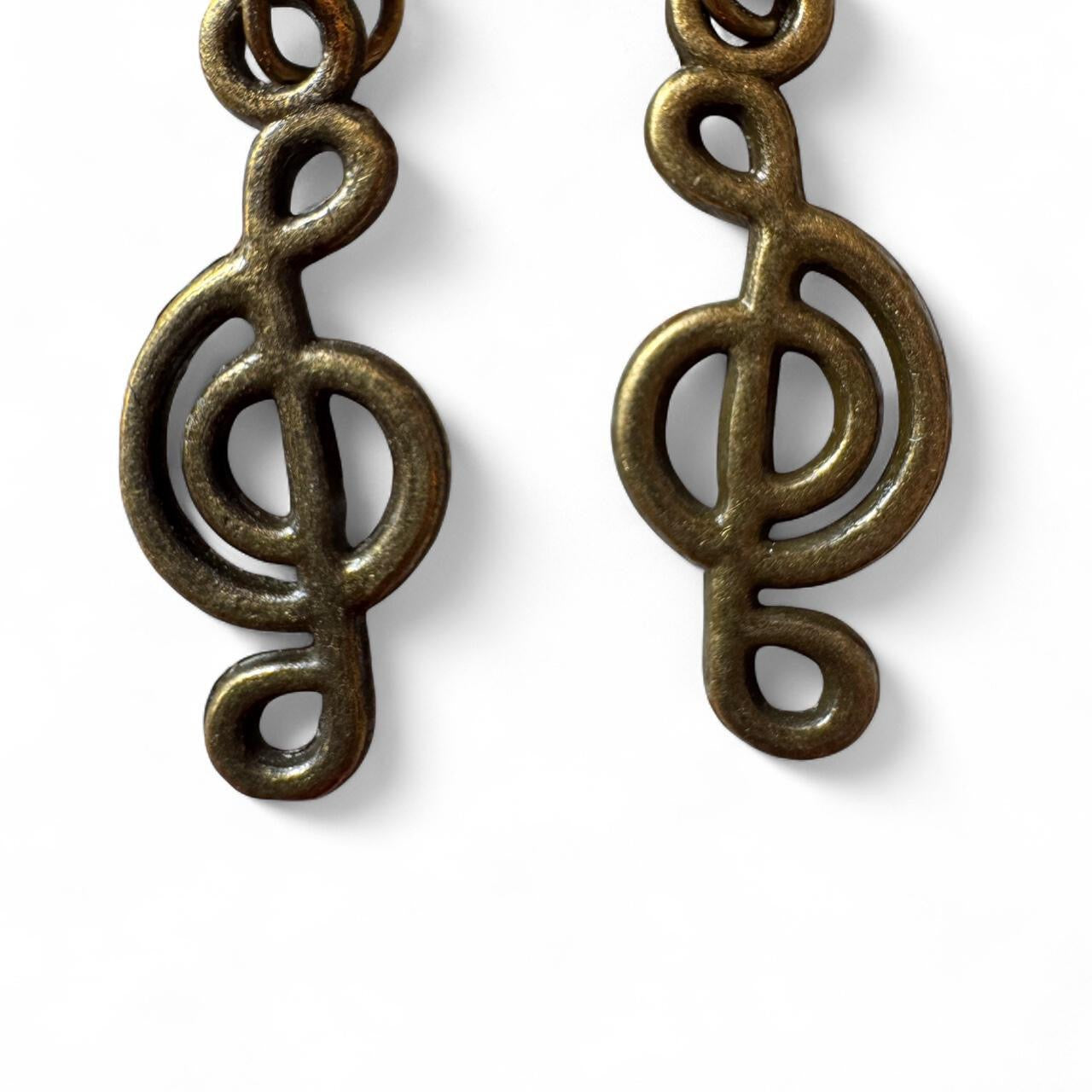 Handmade Antique Bronze Treble Clef Earrings – Music Note Dangle Earrings