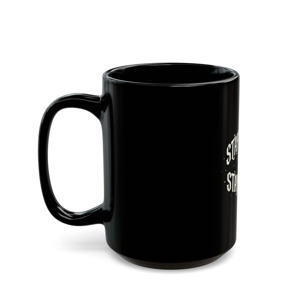 Stay Spooky Stay Aware Black Mug – Halloween Heart Coffee Cup