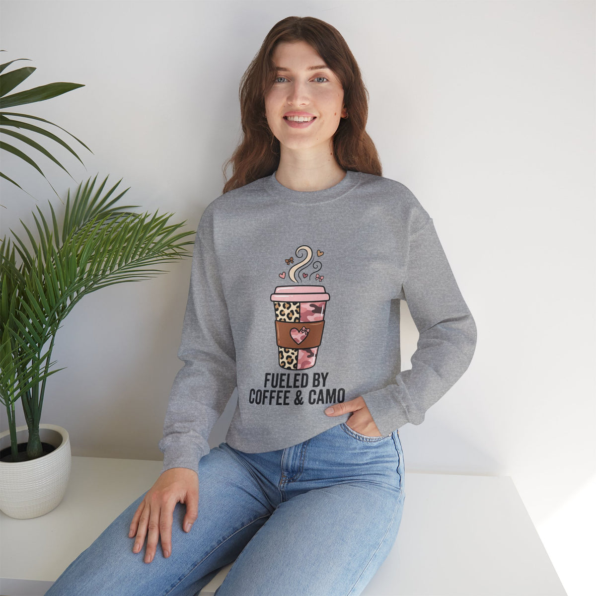 Coffee Lover Sweatshirt — Pink Leopard Coffee Cup Graphic Crewneck
