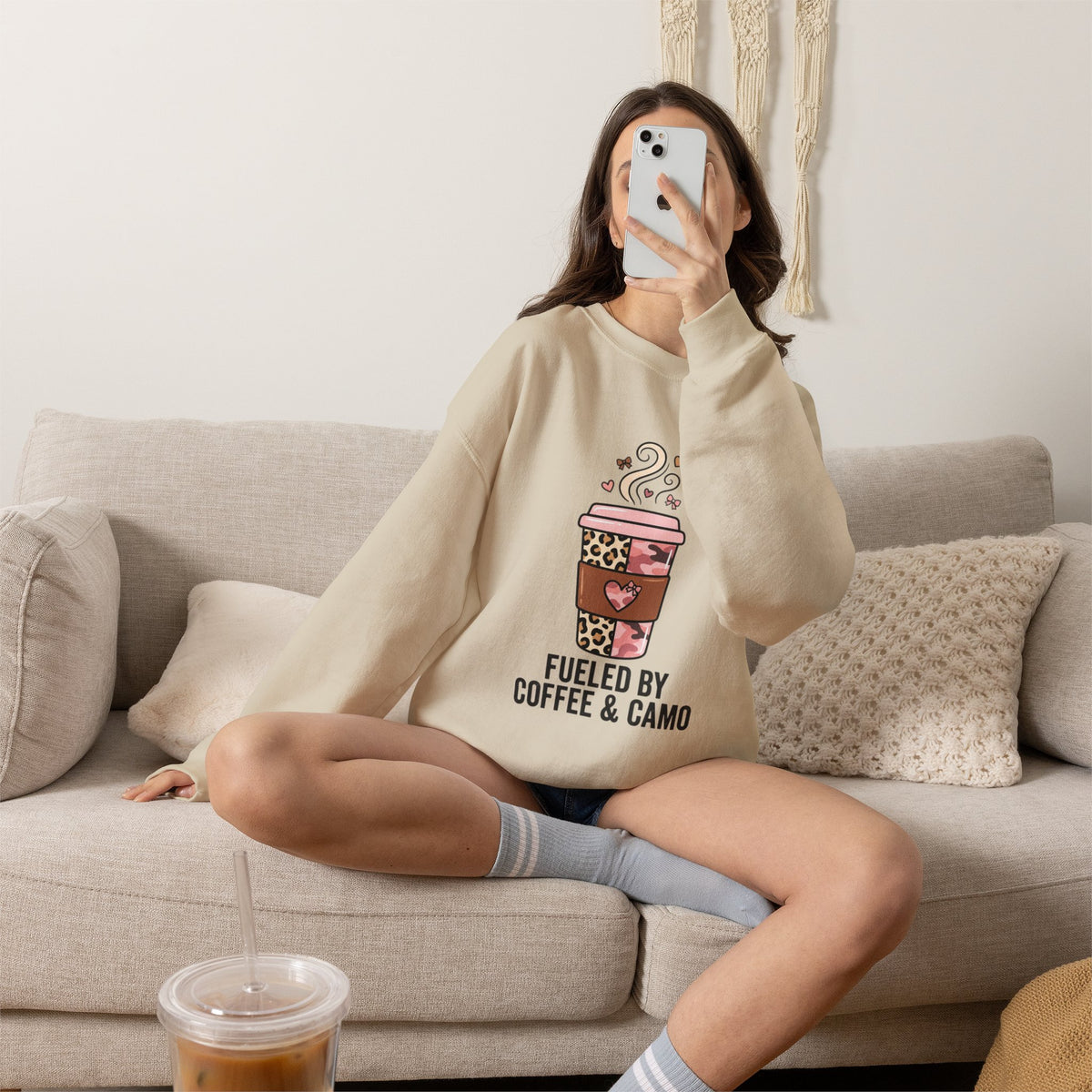 Coffee Lover Sweatshirt — Pink Leopard Coffee Cup Graphic Crewneck