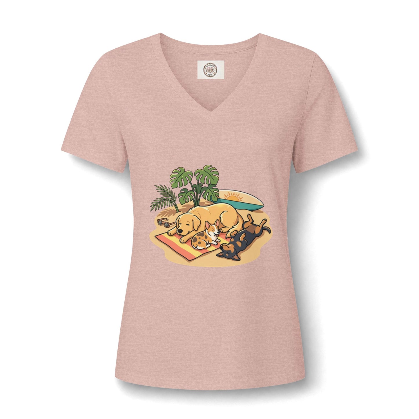 Beach Nap Dogs V-Neck Tee — Cute Sleeping Dog Graphic Shirt