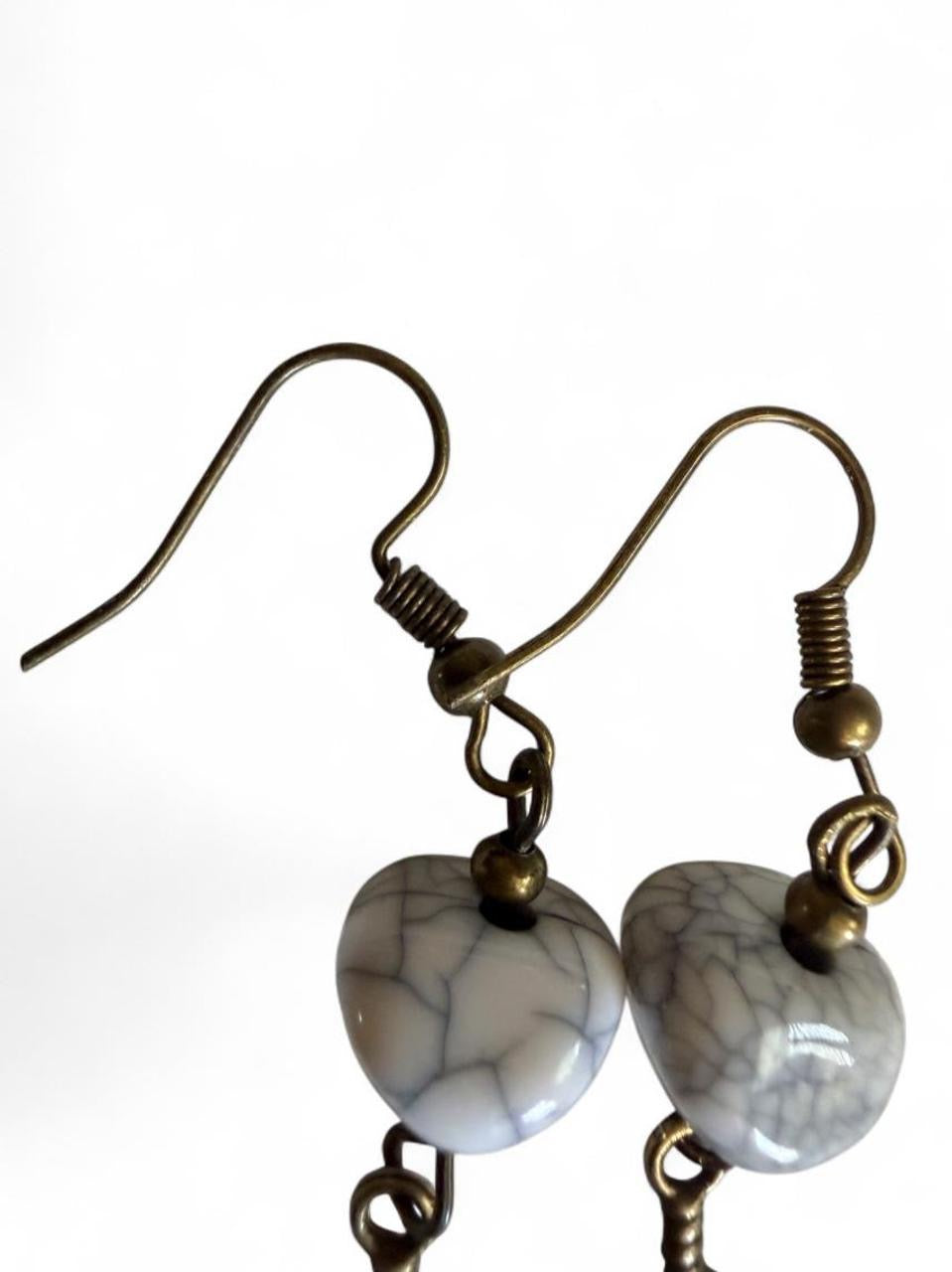 Harvest Souls – Heartstone & Bronze Feather Earrings
